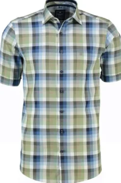 REDMOND Business Hemd grün kariert Comfort Fit Kurzarm