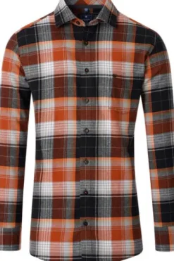 REDMOND Flanell Hemd orange kariert Comfort Fit Langarm