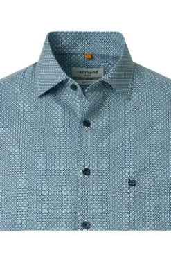 REDMOND Hemd blau gemustert Comfort Fit Kurzarm