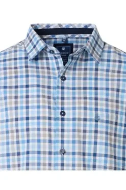 REDMOND Hemd blau kariert Regular Fit Kurzarm Button-Down
