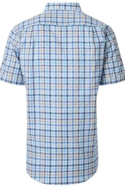 REDMOND Hemd blau kariert Regular Fit Kurzarm Button-Down