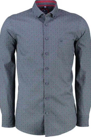 REDMOND Hemd blau/rot gemustert Comfort Fit Langarm