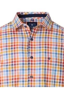 REDMOND Hemd gelb kariert Regular Fit Kurzarm Button-Down