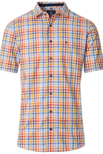 REDMOND Hemd gelb kariert Regular Fit Kurzarm Button-Down