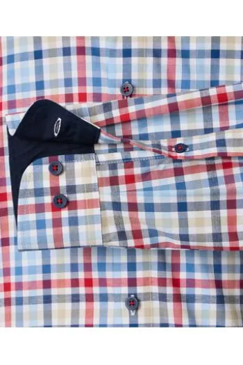 REDMOND Hemd rot kariert Regular Fit Langarm Button-Down