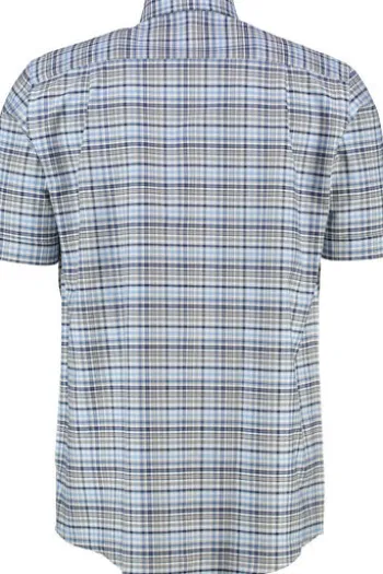REDMOND Oxford Karo Hemd blau kariert Comfort Fit Kurzarm