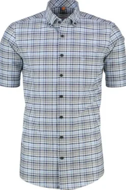 REDMOND Oxford Karo Hemd blau kariert Comfort Fit Kurzarm
