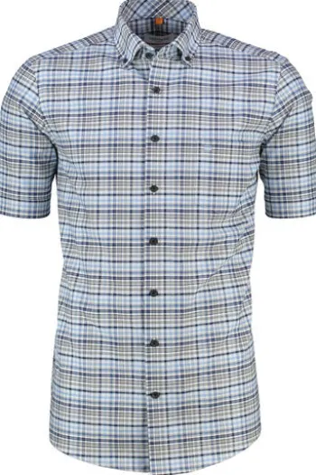 REDMOND Oxford Karo Hemd blau kariert Comfort Fit Kurzarm