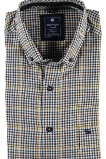 REDMOND Oxford Karo Hemd gelb kariert Regular Fit Langarm Button-Down