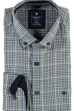 REDMOND Oxford Karo Hemd grün kariert Regular Fit Langarm Button-Down