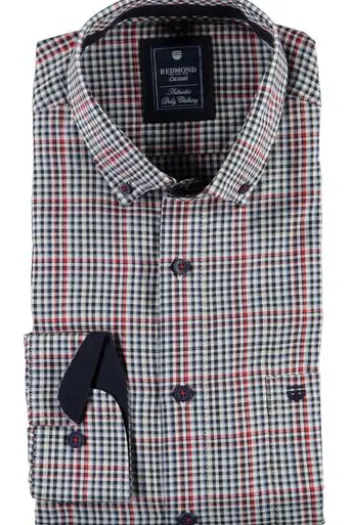 REDMOND Oxford Karo Hemd rot kariert Regular Fit Langarm Button-Down