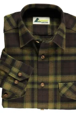SKOGEN Flanell Hemd oliv kariert Regular Fit Langarm Kentkragen