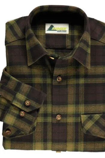 SKOGEN Flanell Hemd oliv kariert Regular Fit Langarm Kentkragen