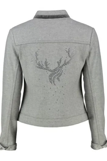 SPIETH & WENSKY Jacke grau mit Hirschgeweih-Applikation