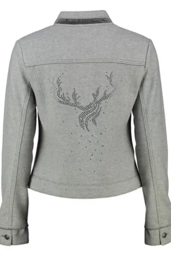 SPIETH & WENSKY Jacke grau mit Hirschgeweih-Applikation