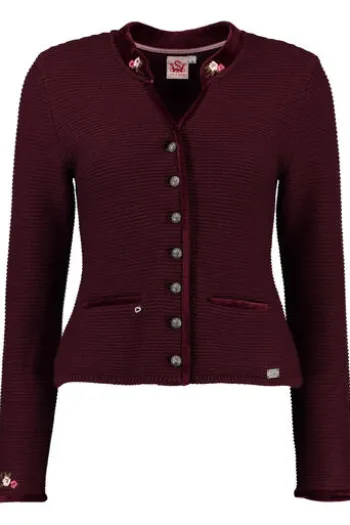 SPIETH & WENSKY Strickjacke Malta bordeaux mit edler Samtpaspelierung