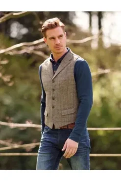 WELLINGTON OF BILMORE Harries Tweed Weste Wales walnut check kariert