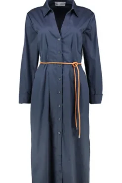 WHITE LABEL Kleid marine in edler Baumwoll-Satin Stretch Qualität