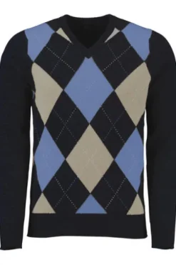WILLIAM LOCKIE Lambswool V-Ausschnitt Pullover Argyle navy